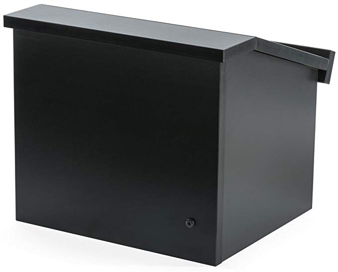 Displays2go 12.6 Inch H Tabletop Portable Podium, Folding, Angled Surface with Lip, Hollow Storage Area, Black (LCTFLDNGOB)