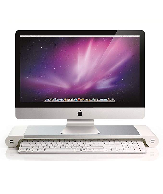 Laptop Monitor Riser Computer Monitor Stand Space Bar, Day-up Multi-function Aluminum desk organizer with 4 USB Ports for Apple iMac/ PC/ TV/ Macbook/ Laptop