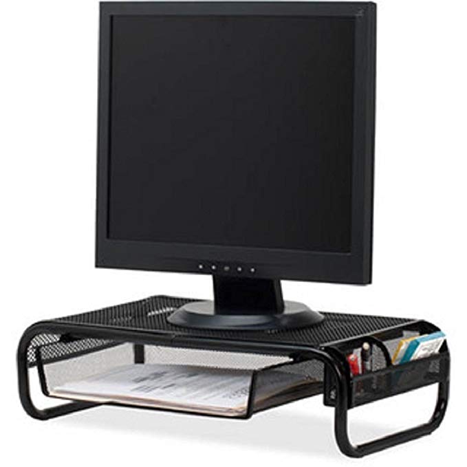 Monitor Stand Computer with Drawer Organizer Storage Adjustable Home Office Furniture computer monitor stands and risers Desktop Organizer Laptop Steel Mesh Metal Black