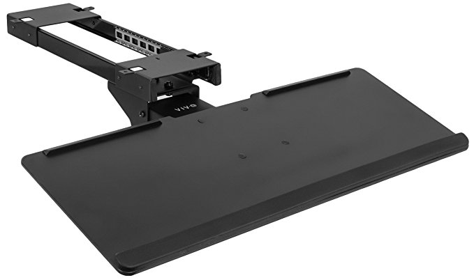 VIVO Black Adjustable Computer Keyboard & Mouse Platform Tray Deluxe Smooth Rolling Track Under Table Desk Mount (MOUNT-KB04C)