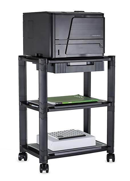 Mount-It Printer Stand With Wheels And Drawer Rolling Printer Cart Height Adjustable Stacked Mobile Cart, 22 Lbs Capacity