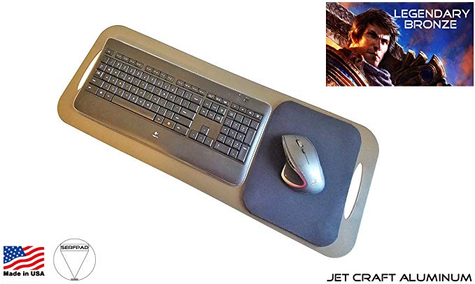 SERFPAD TV Tray: Office - The Only Portable Keyboard Tray That Secures Your Best Full-Size Keyboard & Mouse (Works with All Brands) Made in America from Rigid Jet Craft Aluminum in Legendary Bronze.