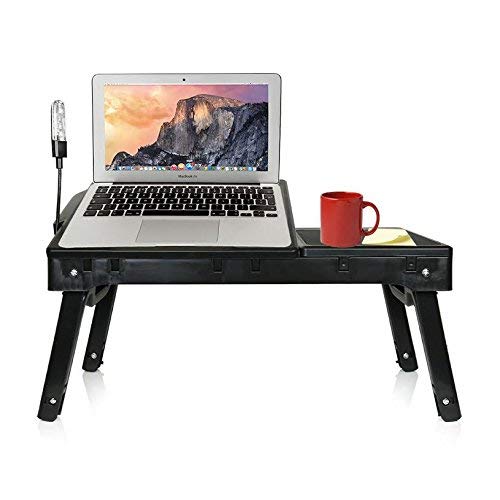 DG Sports Multi-Functional Laptop Table Stand with Internal Cooling Fan and Built-In LED Light, Black