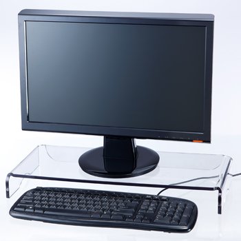 Heavy Duty Clear Acrylic Monitor Stand with Keyboard Storage by Accurate Films