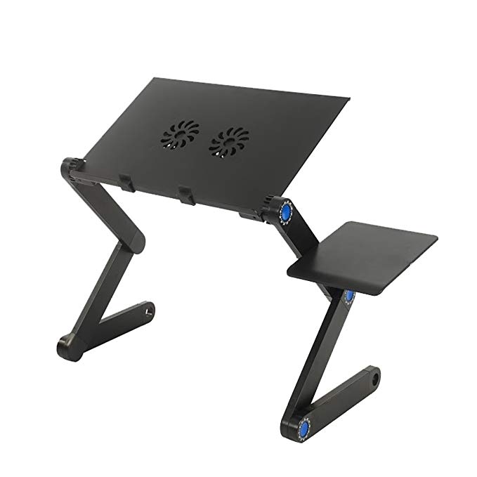 Bluewo Adjustable Vented Laptop Table Computer Desk Portable Bed Tray Book Stand Multifuctional & Ergonomics Design Dual Layer Tabletop (Black)