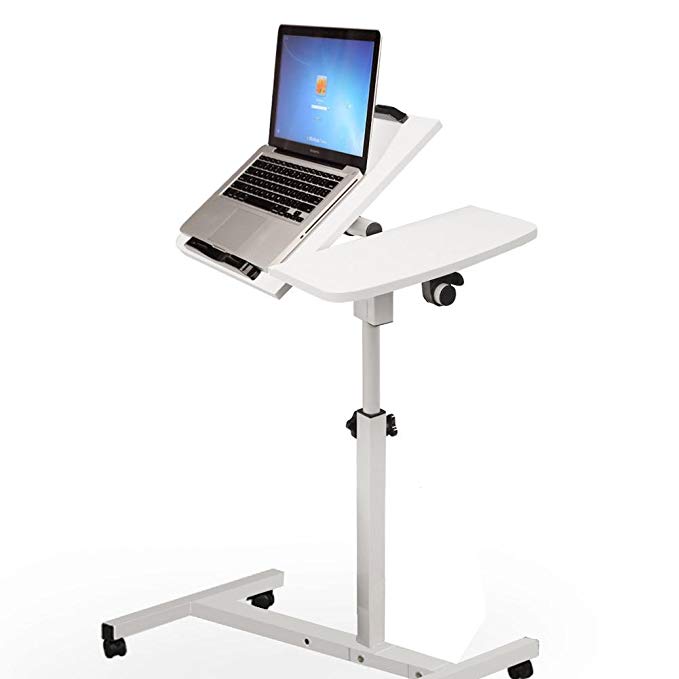 TANGON Mobile Laptop Desk Cart Laptop Rolling Cart Table Height Adjustable Notebook Computer Stand (White)