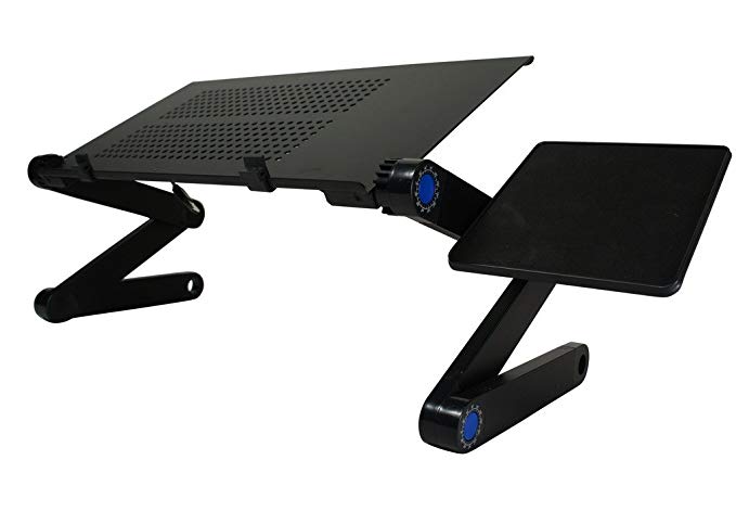 HZMK Portable Adjustable Aluminum Laptop Stand For Bed w/Cooler Fan/ Mouse Pad /LED Light For 17 Inches Laptops Black