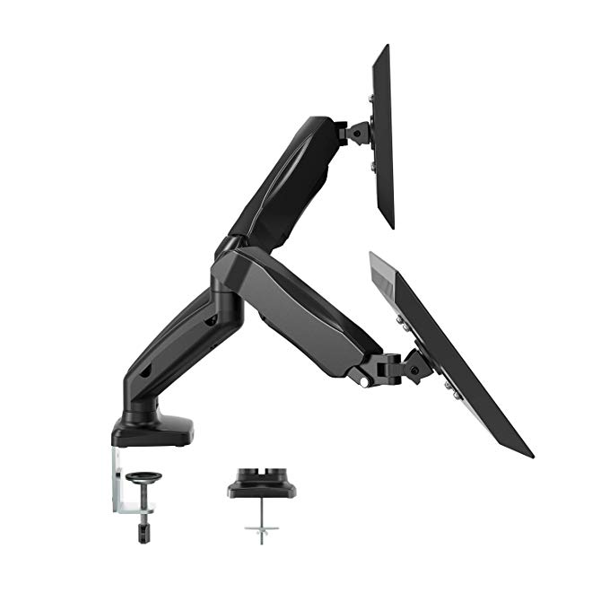 Dual Arm Monitor Stand - Adjustable Gas Spring Computer Desk Mount VESA Bracket with C Clamp/Grommet Mounting Base for 13 to 27 Inch Computer Screens - Each Arm Holds up to 14.3lbs