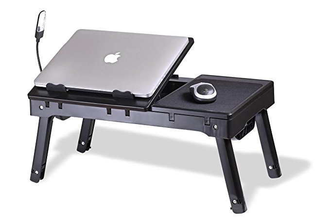 Laptop Stand with Switchable Cooling Fan & LED Light - Portable, Desk Table for Laptops with 3 USB Ports - Bed Tray, Height Adjustable Multi-Functional & Ergonomic Design