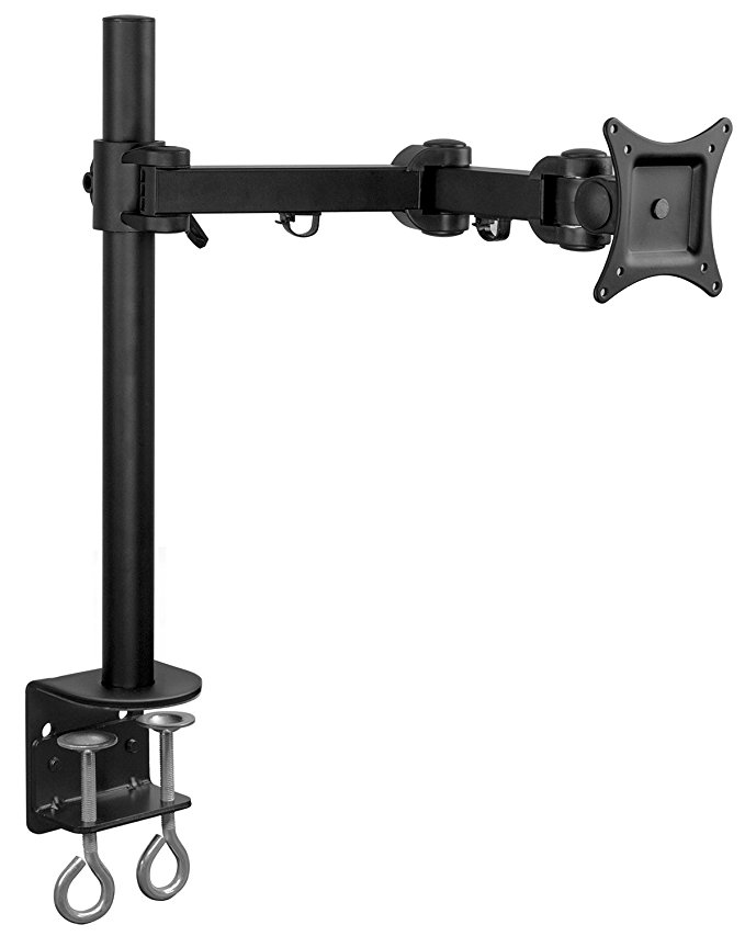 Mount-it! MI-751 ! Single Monitor Desk Mount Arm, Monitor Riser With Full Motion, Height Adjustable Stand With C-Clamp Base Fits 24, 27, 30, 32 Computer Screens