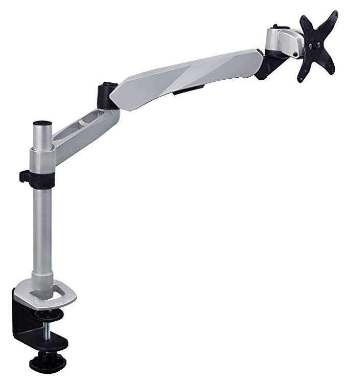 Mount-It! Single Monitor Desk Mount Articulating Desk Stand, Gas Spring Height Adjustable, Supports 15”-30” Screens, C-Clamp, Silver (MI-35116)