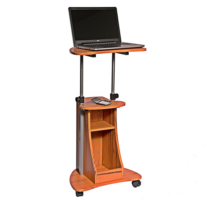 Techni Mobili Adjustable Height Laptop Cart With Storage. Color: Woodgrain