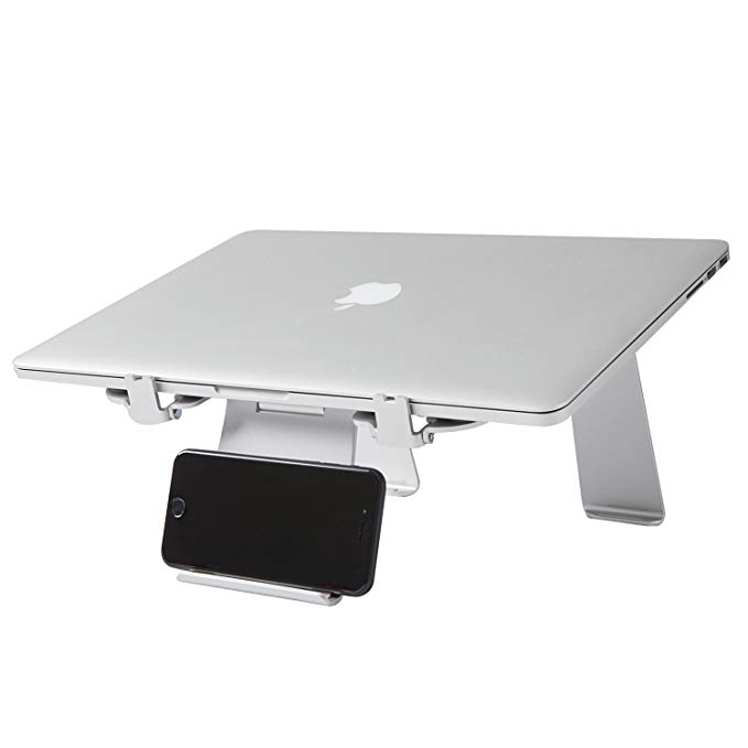 DiiZiGN:Foldable Adjustable Laptop Stand with Phone Holder (Space Grey, Silver, Gold, Rose Gold)(Silver)