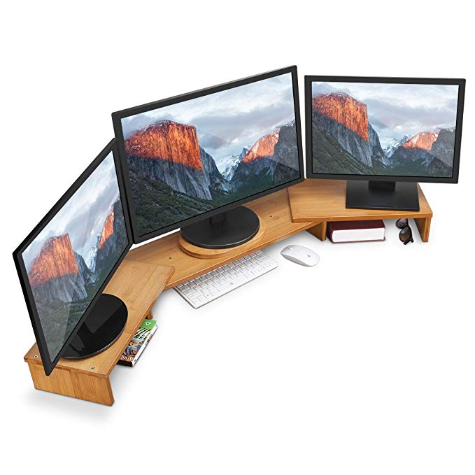 Tribesigns 3 Shelf Monitor Stand Riser Bamboo with Adjustable Length and Angle