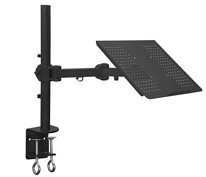 Mount-It! Laptop Notebook Desk Mount Stand with Full Motion Height Adjustable Holder, Articulating Vented Cooling Platform, Fits Up to 17 Inch Computers, Clamp Mounting, 22 Lb Capacity Black (MI-3352LT)