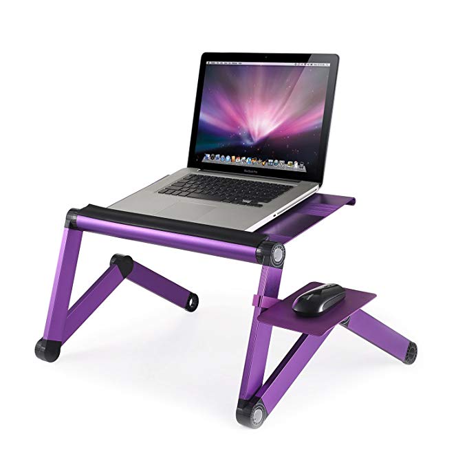 Furinno Ergonomics Aluminum Vented Cooling Adjustable Portable Laptop Stand with Mouse Pad, Purple