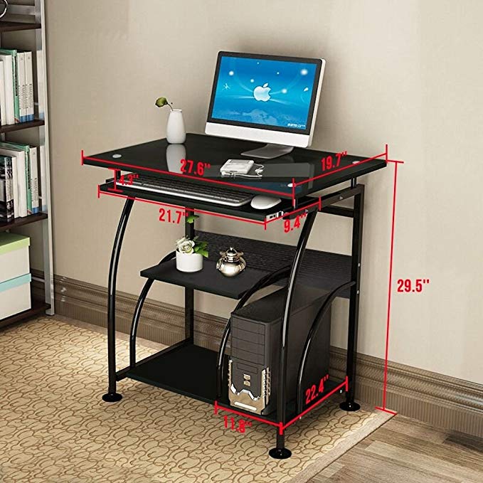 Leadzm Integrated Stalinite Computer Desk with Pullout Keyboard Tray, Temporary Conner Work Station, Laptop Table, Home & Office Furniture Black.