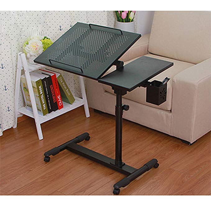 Laptop Desk Portable Table Adjustable Height and Tilt with Rolling Casters and Vents Over Sofa Bed Table (Black)