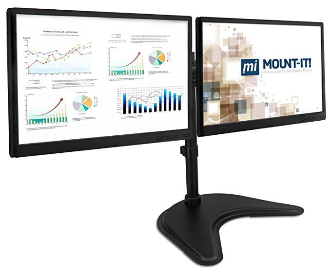 Dual Monitor Freestanding Desk Stand - For Two VESA Compatible 20, 23, 24, 27 Inch Screen Sizes, 44Lb Capacity, Black (MI-1781)