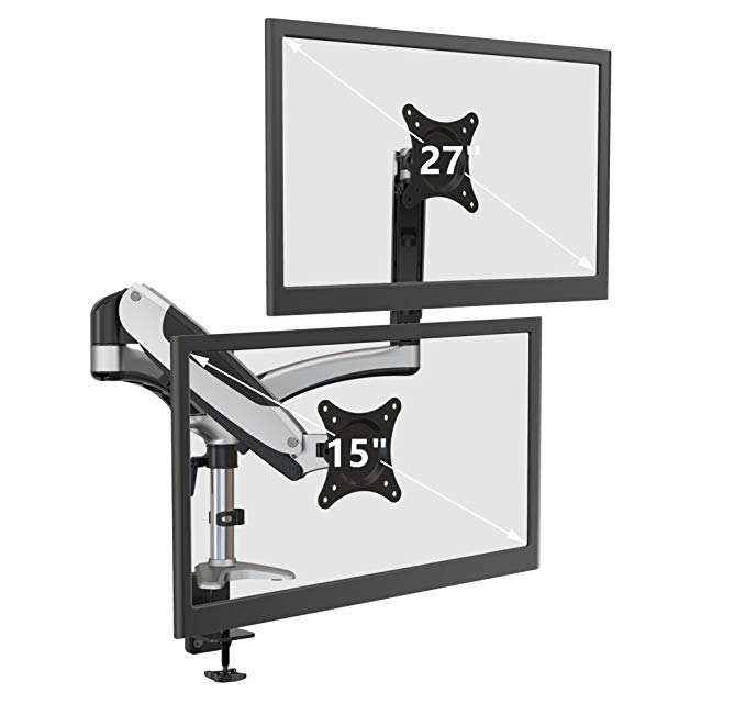 Innovar - Dual Arm Monitor Mount - Ergonomic LCD Screen Mount, Support Most 15-27 inch Monitors, Full Motion Swivel, Height Adjustable