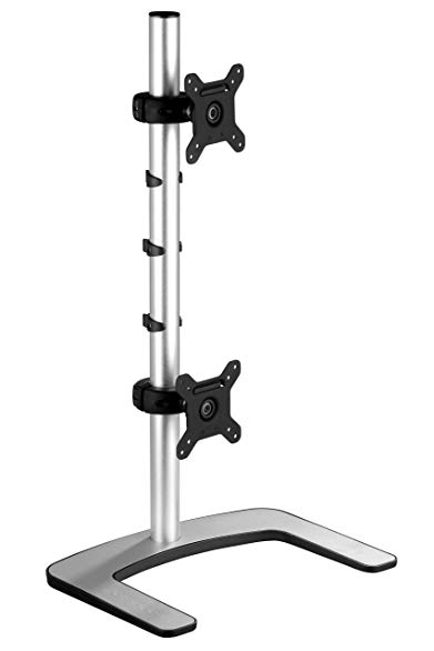 Atdec VFS-DV Visidec Dual Vertical Freestanding Desk Mount for 2 Displays up to 27-Inch, Silver