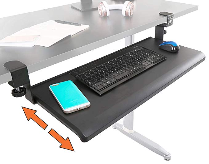 Stand Steady Easy Clamp On Keyboard Tray - Large Size - No Need to Screw into Desk! Slides Under Desk - Easy 5 Min Assembly - Great for Home or Office!