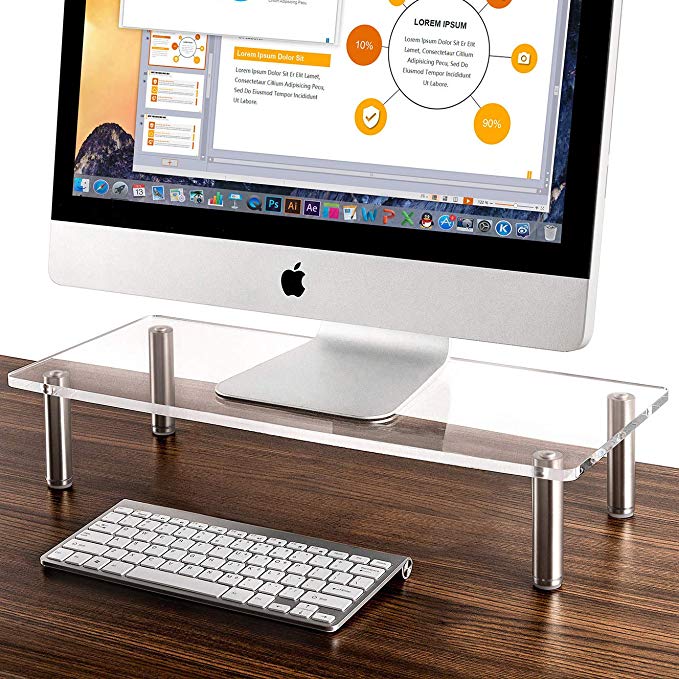 Nekmit Acrylic Computer Monitor Stand Space Saver Desktop Riser with Brushed Aluminum Legs, 22’’x 9.44’’