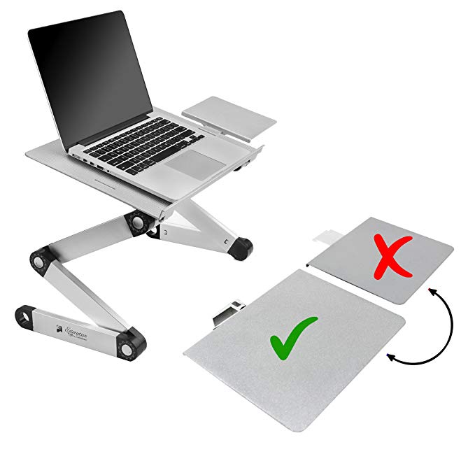 Portable Adjustable Aluminum Laptop Desk/Stand/Table Vented w/CPU Fans Mouse Pad Side Mount-Notebook-MacBook-Light Weight Ergonomic TV Bed Lap Tray Stand Up/Sitting-Silver