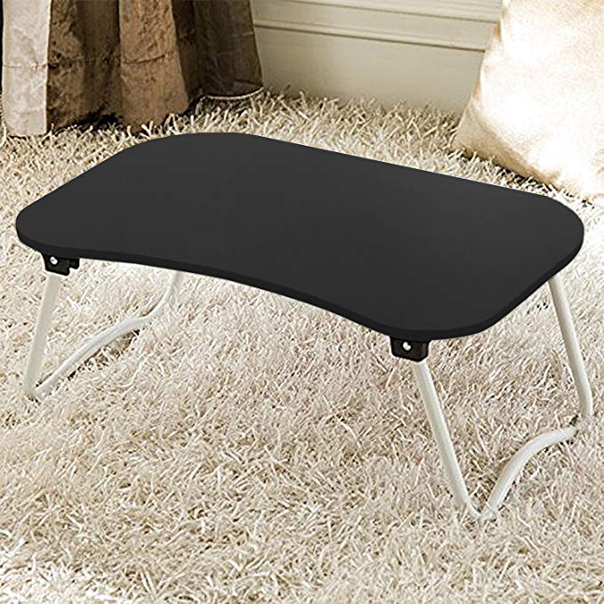 Jerry&Maggie - Laptop Desk Wood Round Edge Lapdesk Game Table - Foldable Portable on Bed Sofa Party Computer Play Table Lazy Personal Desk (Jet Black)