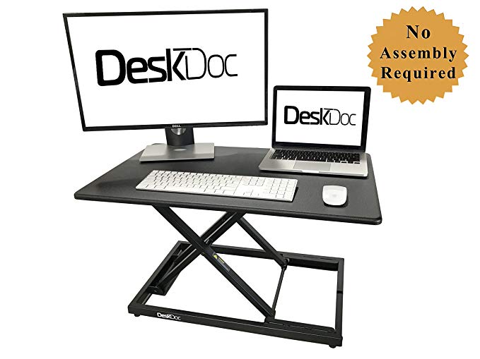 DeskDoc Premium Standing Desk Converter, 32in x 20in Workspace, Sit to Stand in Seconds, Adjust Height with Ease, Pre-Assembled, Strong and Sturdy Design, (Black)