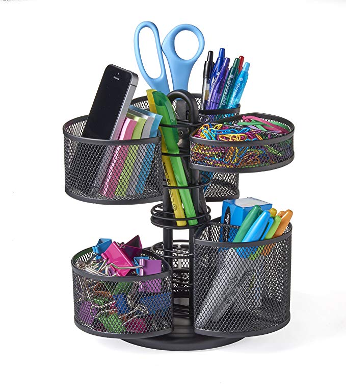 NIFTY Office and Desk Organizing Carousel with Removable Top Baskets, Black (7220)