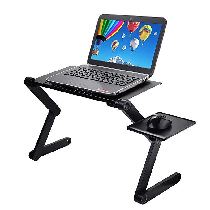 Multifunctional Laptop Table Desk Portable Stand Adjustable Aluminum Vented Laptop Mount Computer Bed Tray Book Stand Reading Holder (Black)