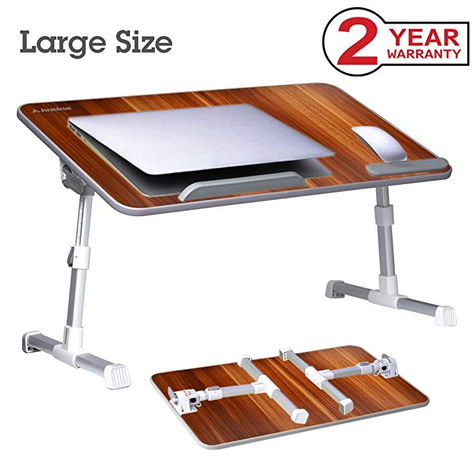 Neetto [Large Size] Adjustable Laptop Bed Table, Portable Standing Desk, Foldable Sofa Breakfast Tray, Notebook Stand Reading Holder for Couch Floor Kids - American Cherry