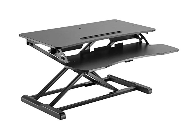 Monoprice Height Adjustable Gas Spring Sit Stand Riser Desk Converter - Black, 31 Inch Table Top Dual Monitor Workstation| Easy To Use, Compatible With Most Desks