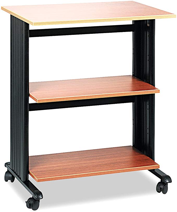 Safco Products Muv Adjustable Printer Stand 1881MO, Medium Oak, Swivel Wheels, Two Adjustable Shelves